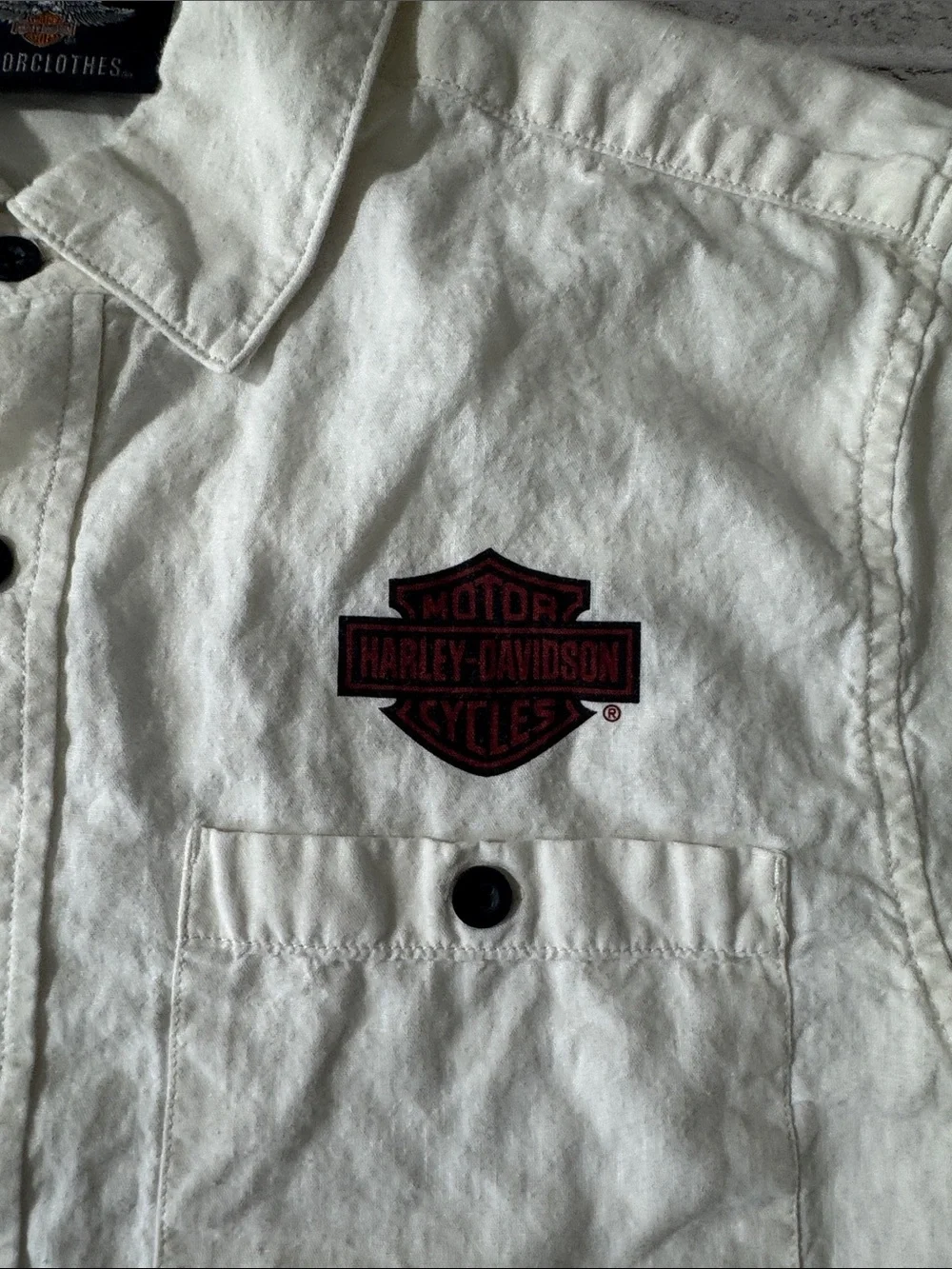Harley Davidson mens M Medium white linen blend button up casual shirt EUC